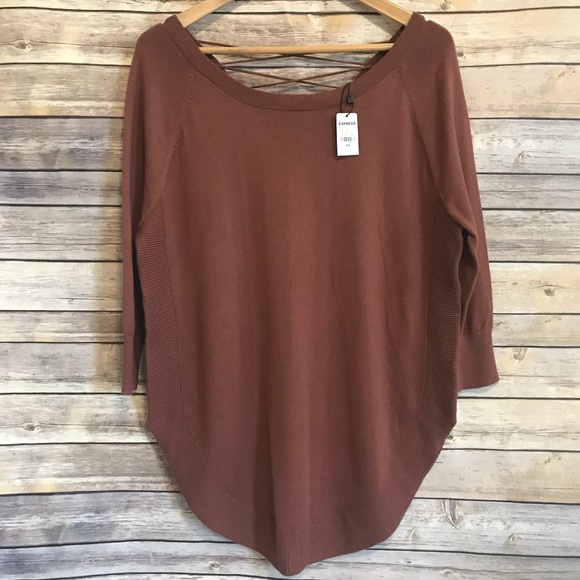 Express Sweaters - Express lace-up back circle hem 3/4 sleeve sweater